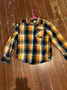 St. John's Bay Orange, Black and Blue Plaid Button-Up Shirt